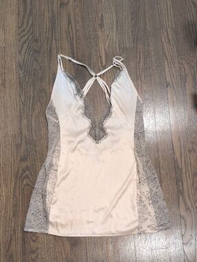Victoria's Secret Blush Slip Chemise with Gray Lace